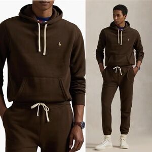 Polo Ralph Lauren Brown Cotton Blend Fleece Hoodie  Pullover Sweatshirt (S)
